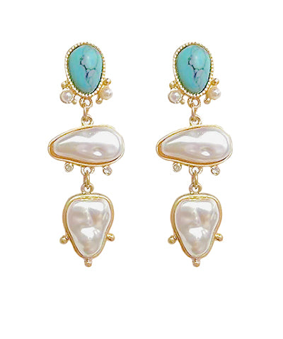 2 Pearl Drop From Stone Earring