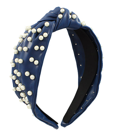 Pearl Decorated Leather Headband