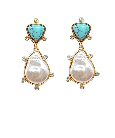 Pearl &amp; Triangle Shape Stone Earrings