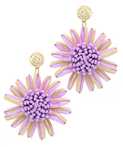 Raffia TwoTone Flower Drop Earrings