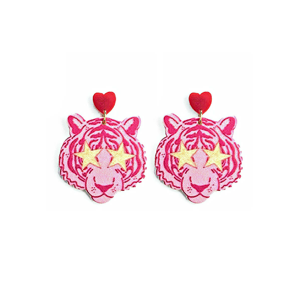 Pink Starry Eyed Tiger Earrings