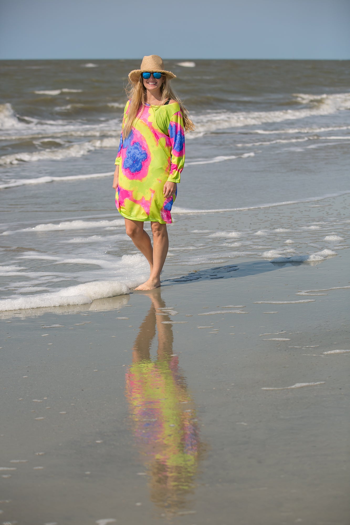 neon beach dress 80s 90s Neon Green Pink Lightning Bolt Women's Casual Strappy V Neck Sleeveless Flowy Loose Long Maxi Beach Dress Sundress