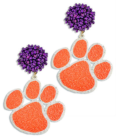 Beads Pompom Tiger Paw Earring