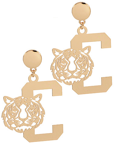 &quot;Gameday&quot; Letter C Tiger Filigree Earrings