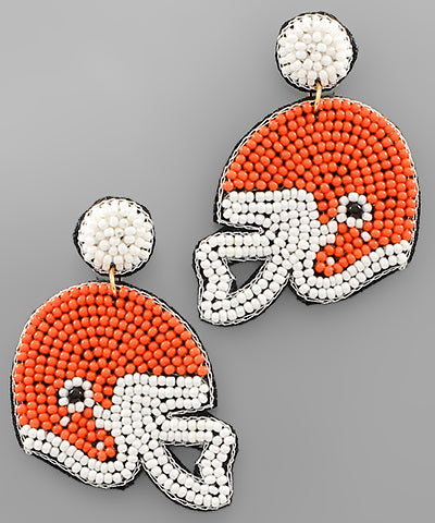 Orange Seed Bead Football Helmet Earrings