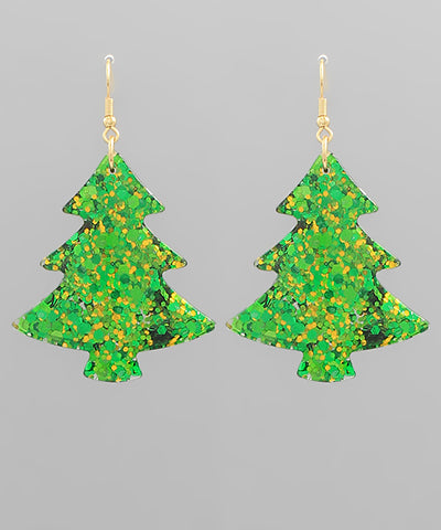 Glitter Tree Shape Drop Earrings